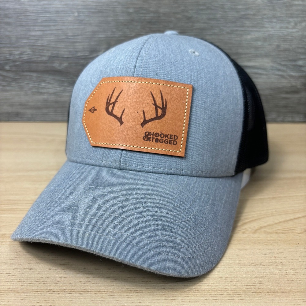 Hooked & Tagged Hat Cap Snapback Gray Hunting‎ Fishing One Size Adjustable
